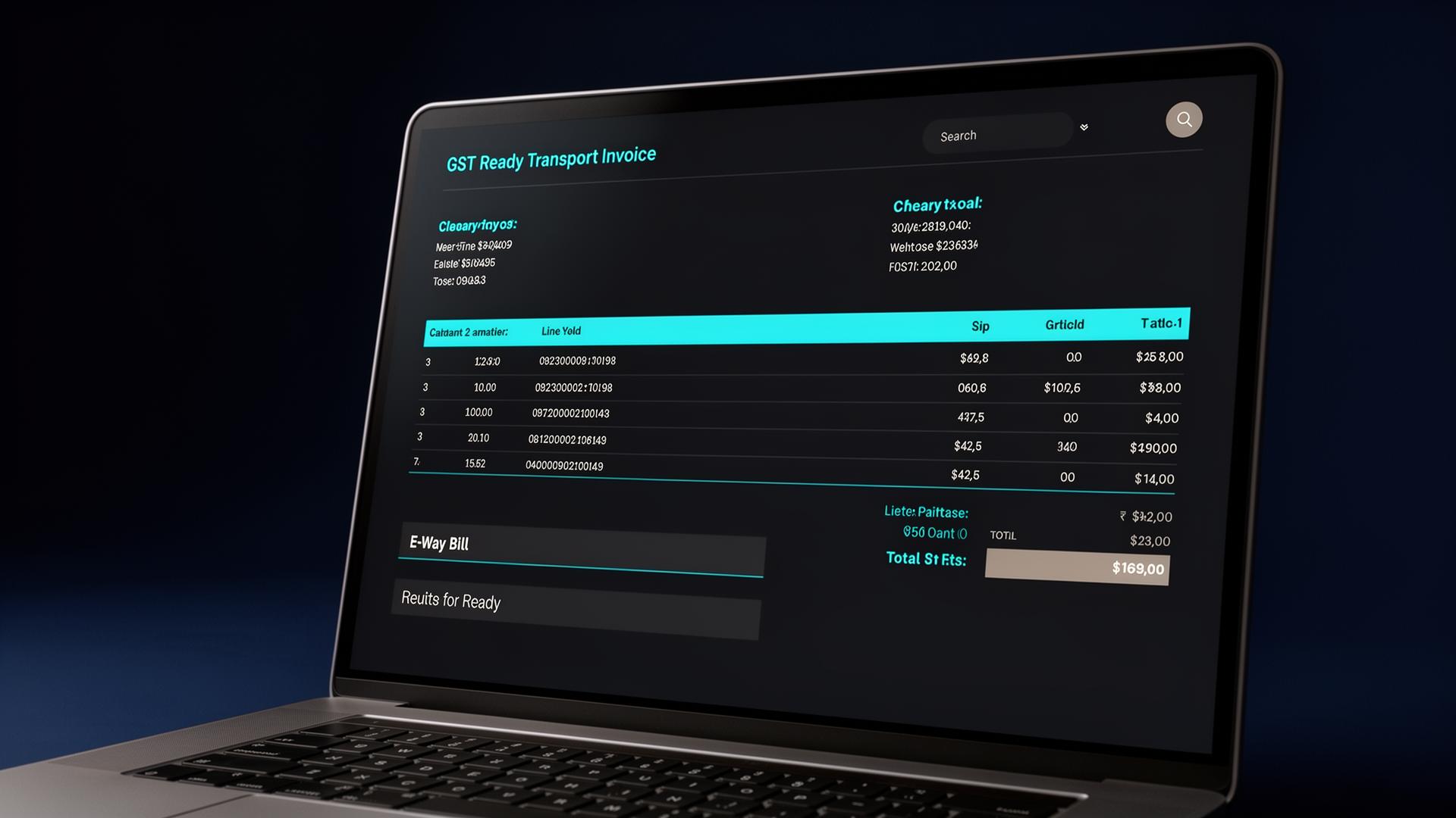 GST-ready transport invoice on laptop