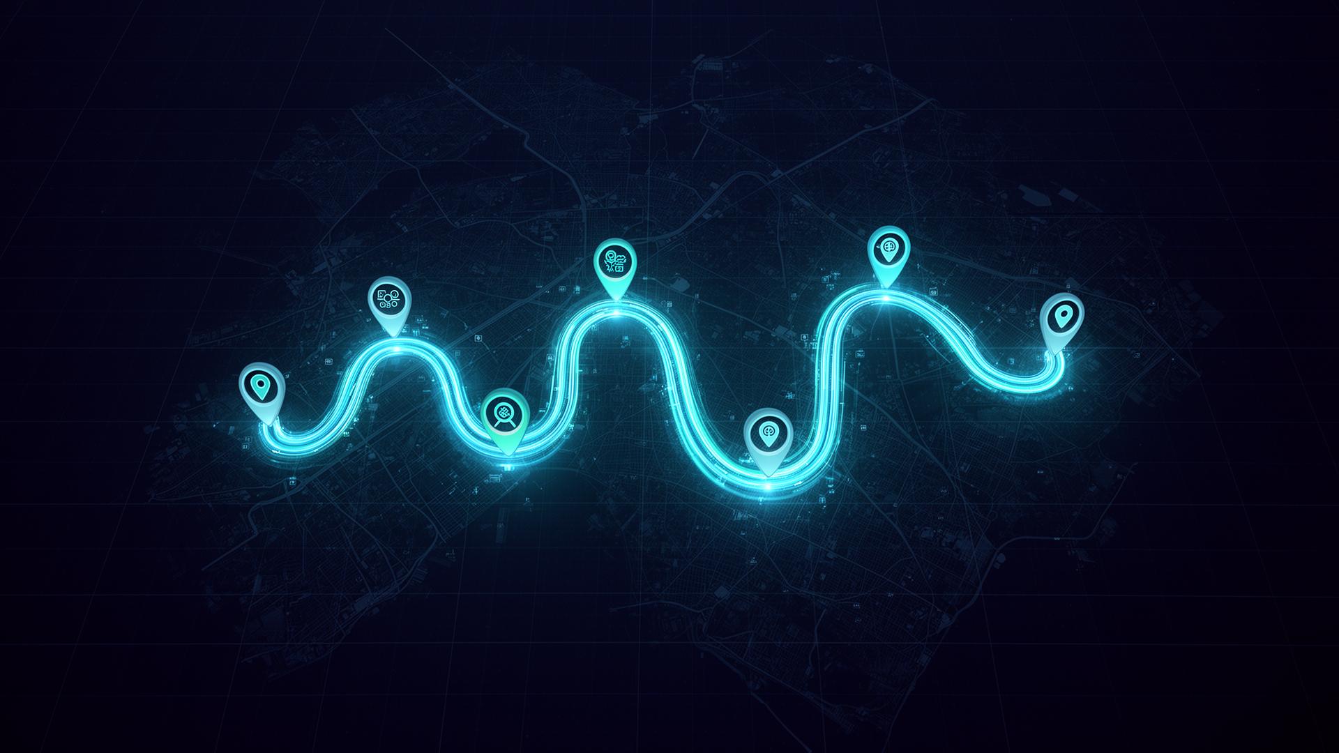 Glowing GPS route connecting school bus stops