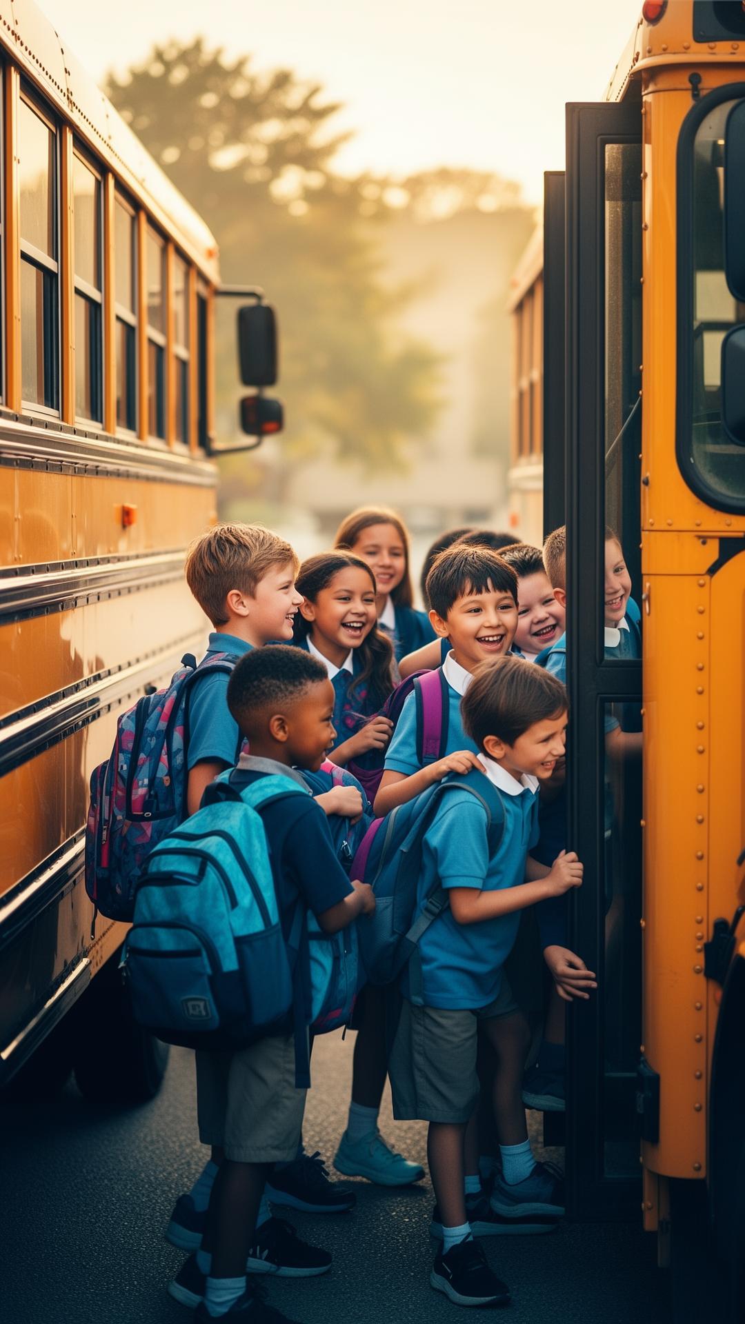 Students safely boarding a school bus